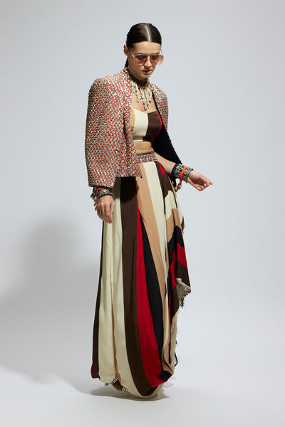SVA Metallic Embellished Cape Jacket Set indian designer wear online shopping melange singapore