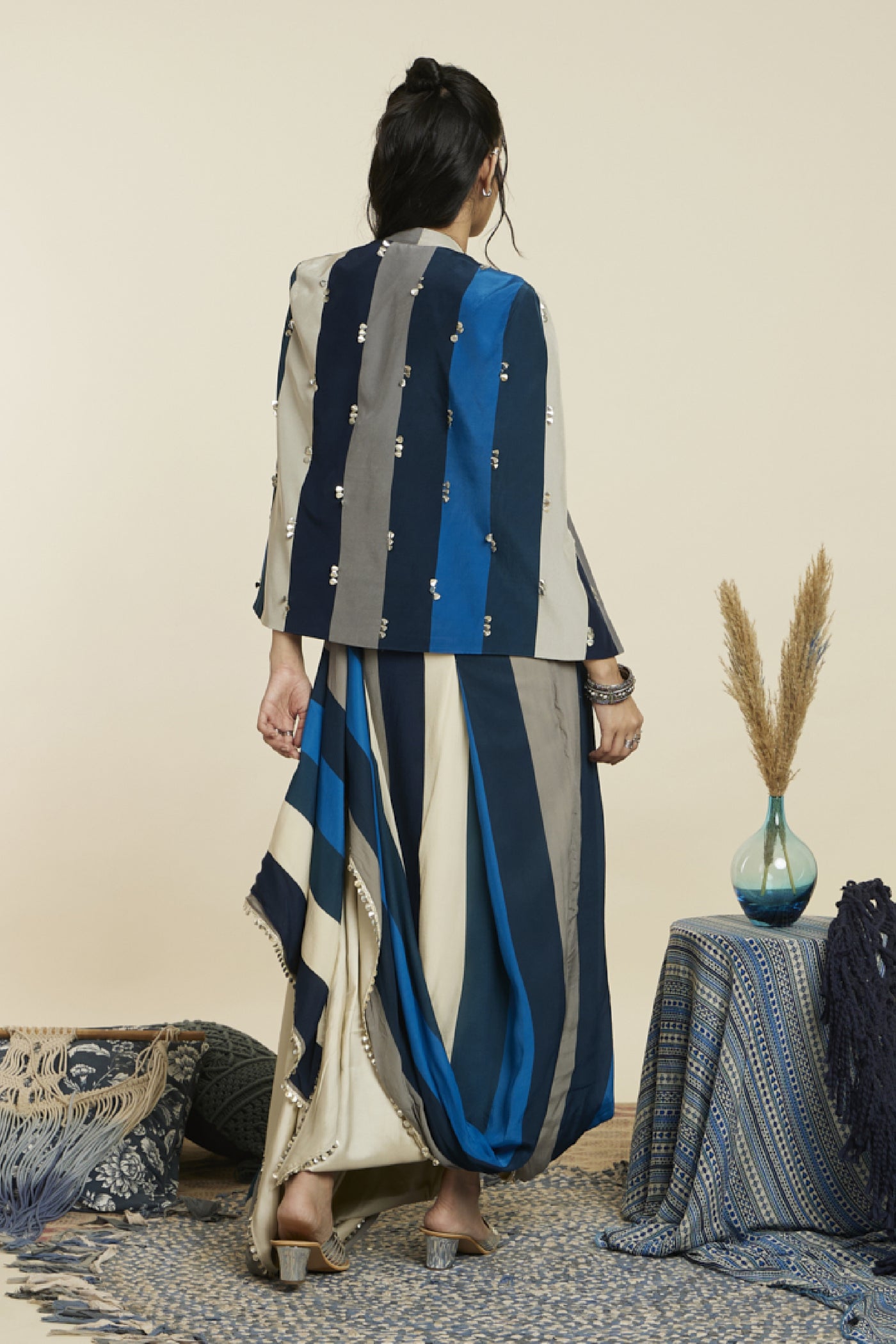 SVA Noor Jacket Paired With Metallic Bustier And Nushrat Skirt Indian designer wear online shopping melange singapore