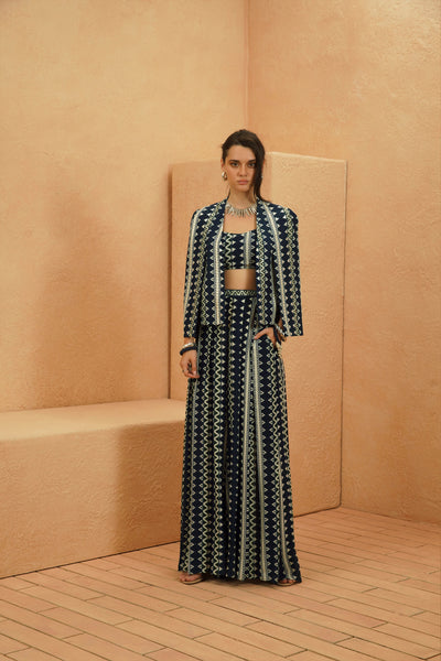 SVA Noura Embellished Cape Jacket With Bustier And Flared Pant indian designer wear online shopping melange singapore