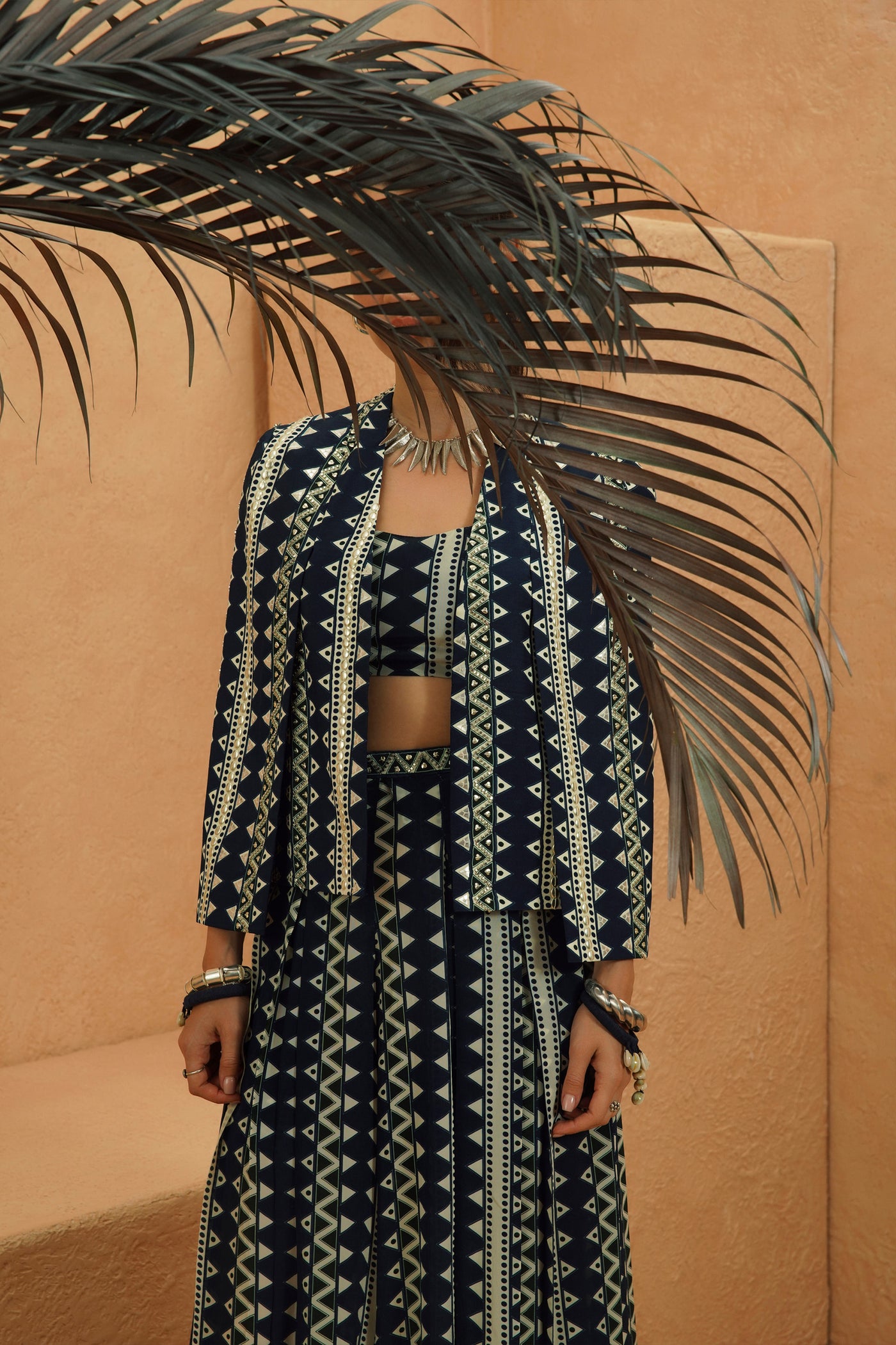 SVA Noura Embellished Cape Jacket With Bustier And Flared Pant indian designer wear online shopping melange singapore
