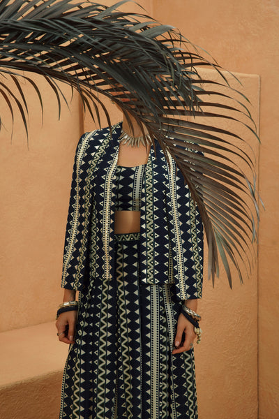 SVA Noura Embellished Cape Jacket With Bustier And Flared Pant indian designer wear online shopping melange singapore
