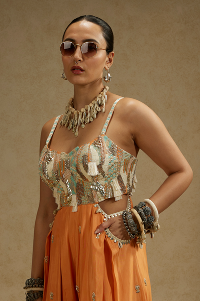 SVA Womenswear Orange Embellished Jumpsuit with Pockets Online Shopping Melange Singapore Indian Designer Wear