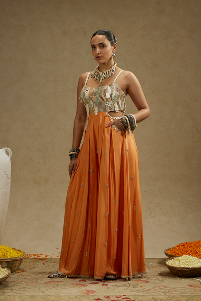 SVA Womenswear Orange Embellished Jumpsuit with Pockets Online Shopping Melange Singapore Indian Designer Wear