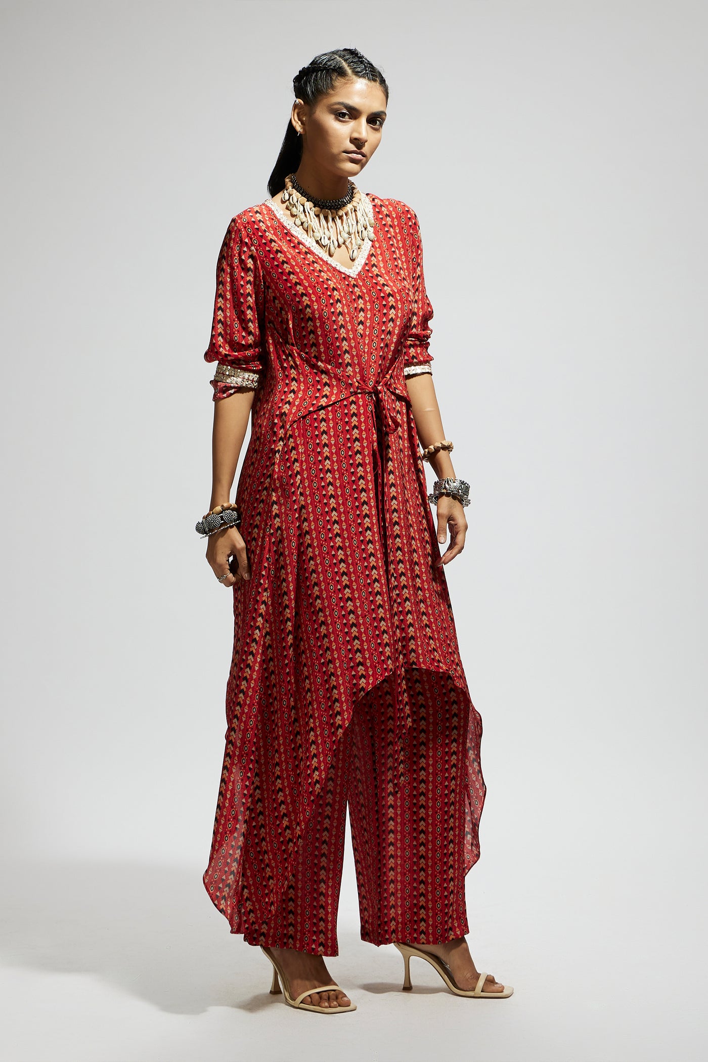 SVA Orange Boho Print Front Tie Up Tunic indian designer wear online shopping melange singapore