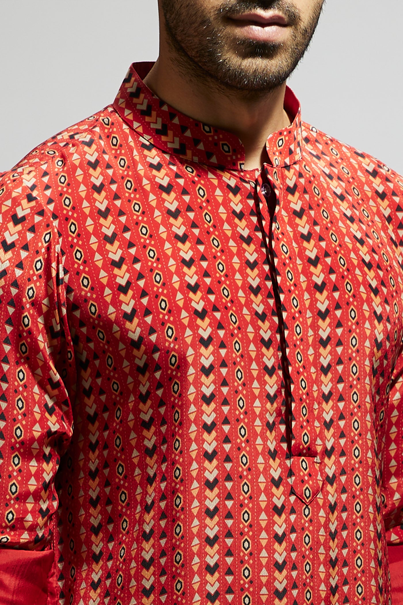 SVA Orange Boho Print Rolled Up Sleeves Kurta indian designer wear online shopping melange singapore
