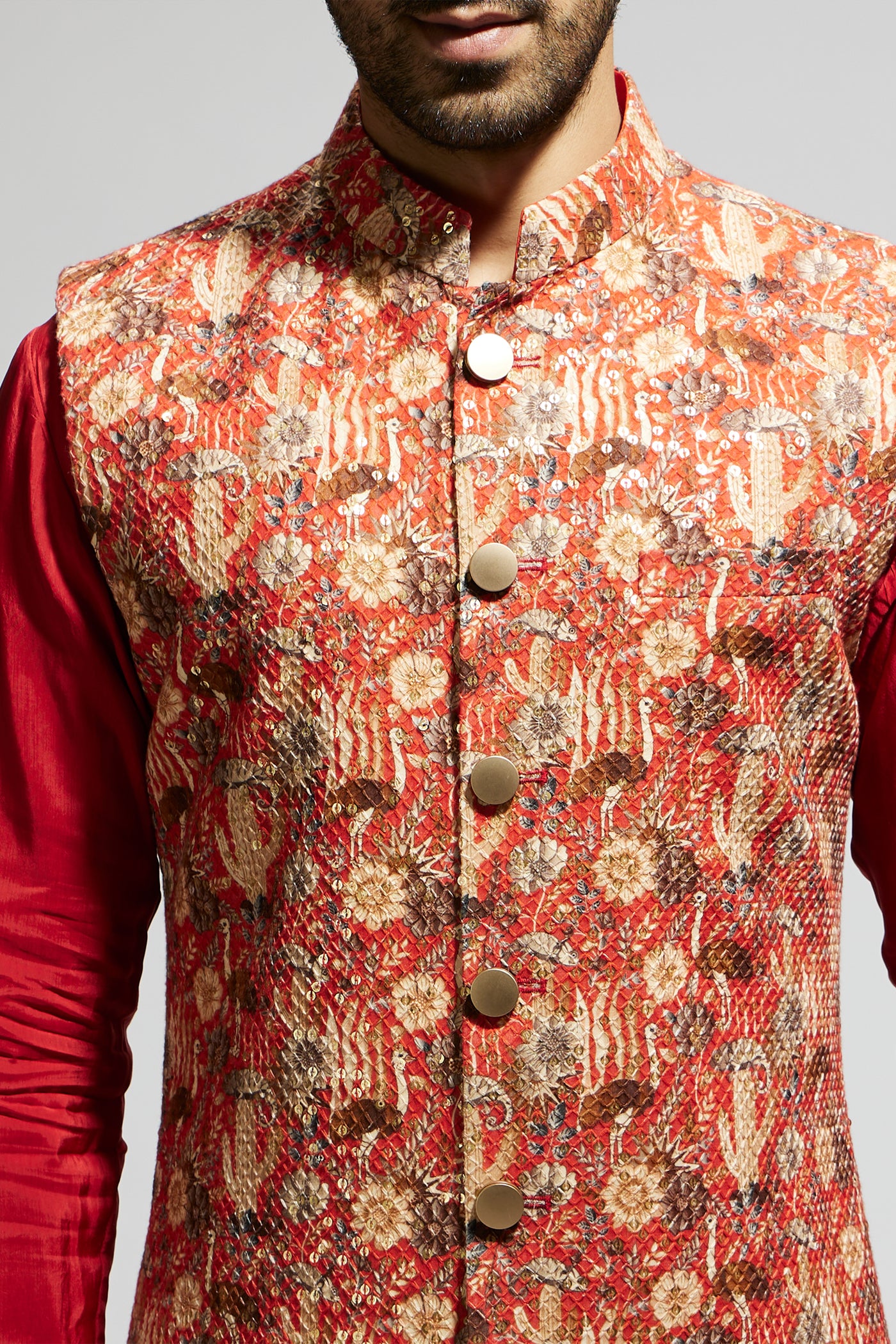 SVA Orange Jaal Embellished Bundi Set indian designer wear online shopping melange singapore