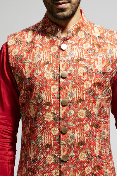 SVA Orange Jaal Embellished Bundi Set indian designer wear online shopping melange singapore
