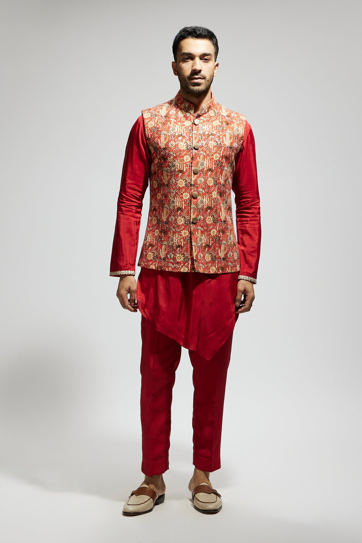 SVA Orange Jaal Embellished Bundi Set indian designer wear online shopping melange singapore