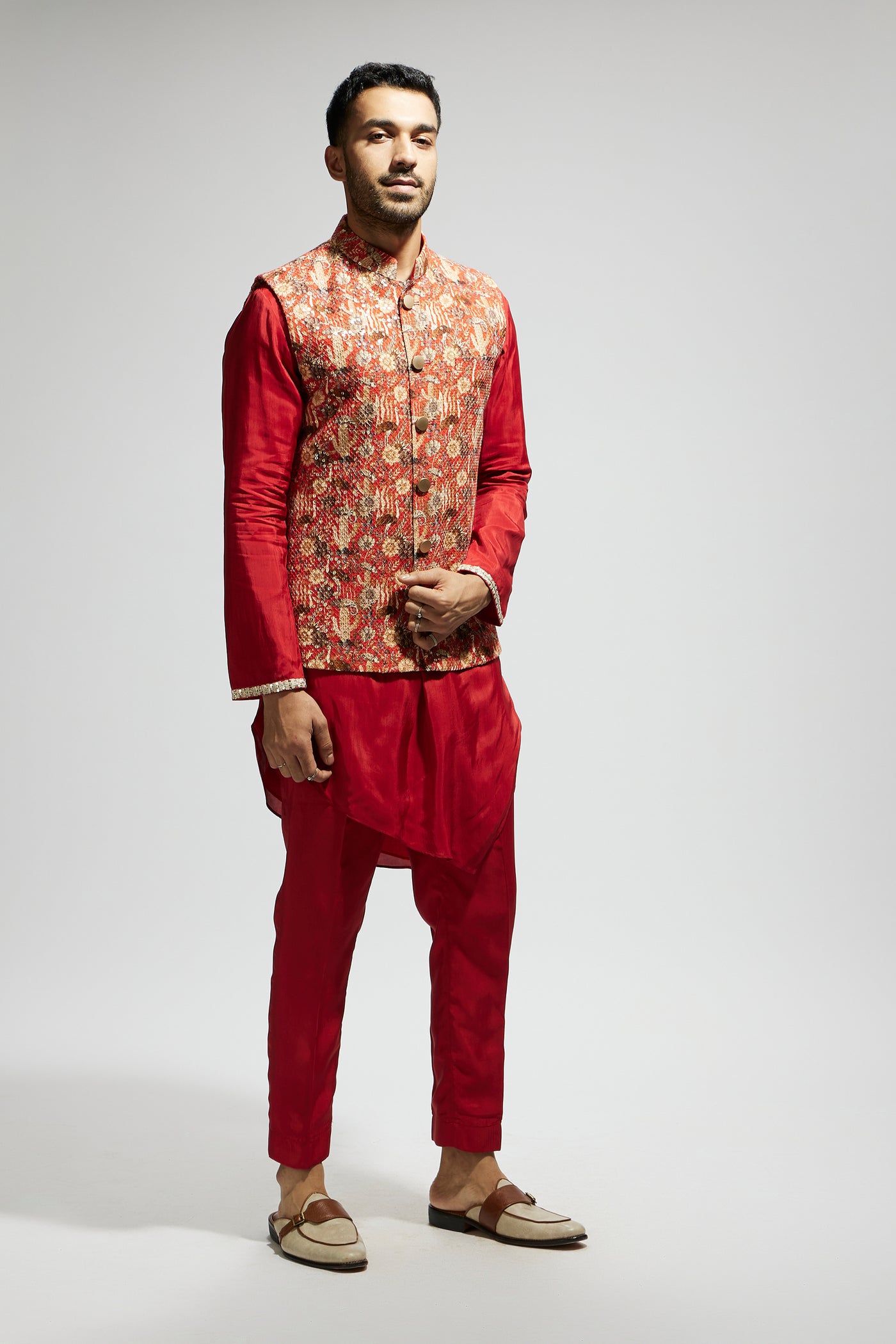 SVA Orange Jaal Embellished Bundi Set indian designer wear online shopping melange singapore