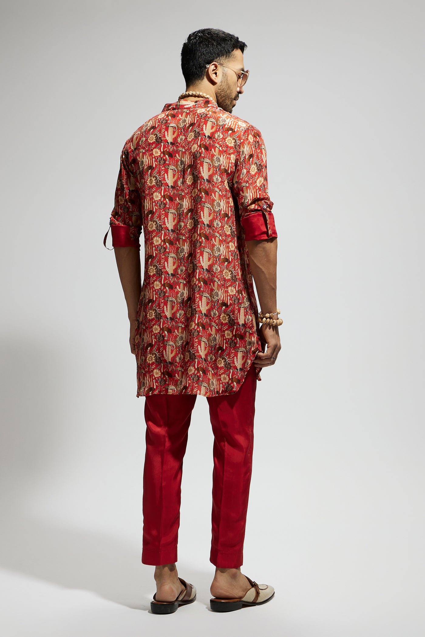 SVA Orange Jaal Rolled Up Sleeves Kurta indian designer wear online shopping melange singapore