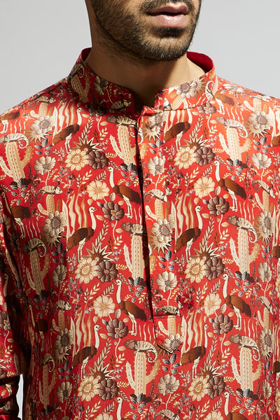 SVA Orange Jaal Rolled Up Sleeves Kurta indian designer wear online shopping melange singapore