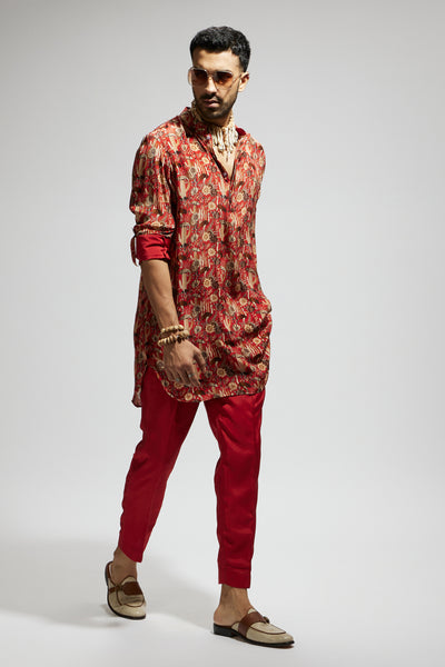 SVA Orange Jaal Rolled Up Sleeves Kurta indian designer wear online shopping melange singapore