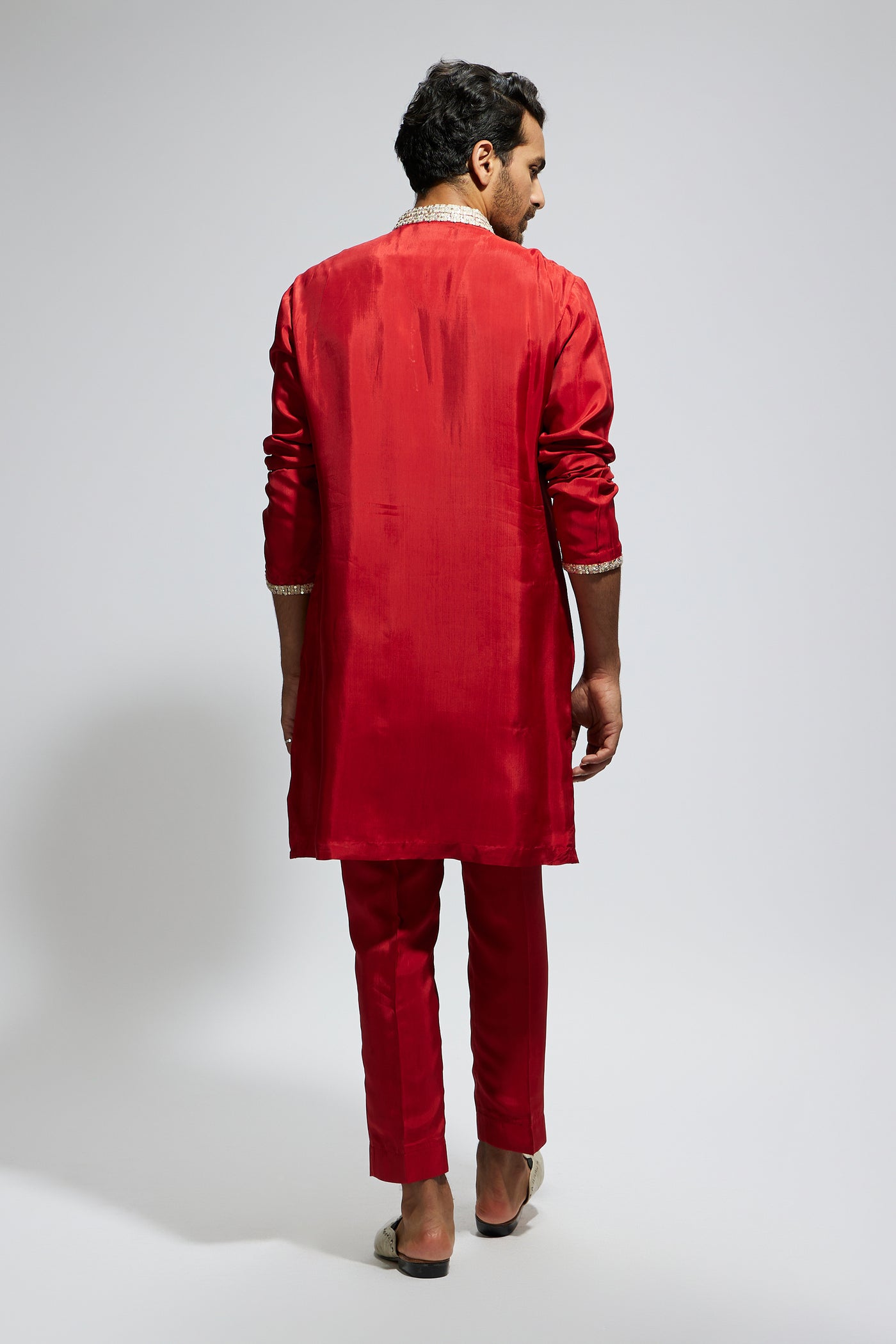 SVA Orange Solid Kurta With Embellished Collar And Pants indian designer wear online shopping melange singapore