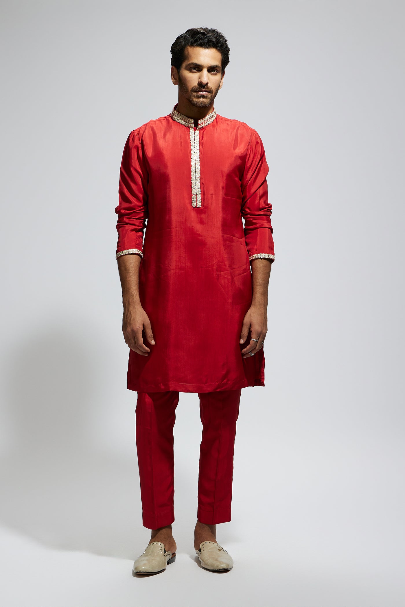 SVA Orange Solid Kurta With Embellished Collar And Pants indian designer wear online shopping melange singapore