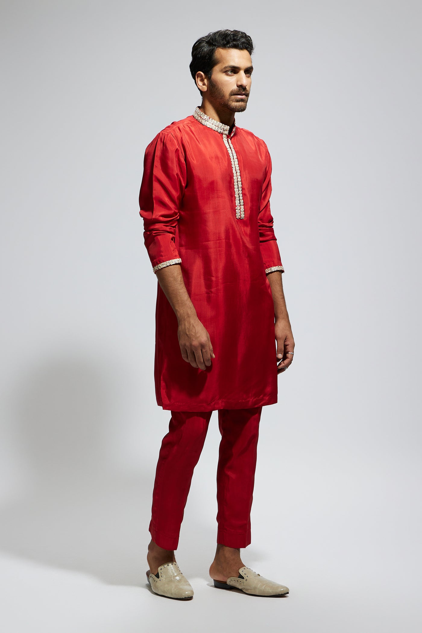 SVA Orange Solid Kurta With Embellished Collar And Pants indian designer wear online shopping melange singapore