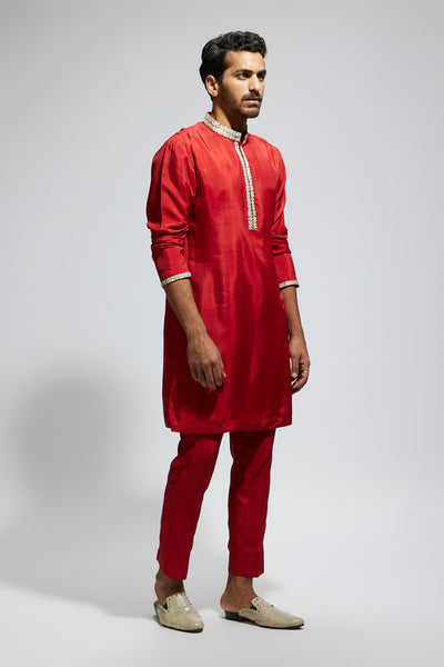 SVA Orange Solid Kurta With Embellished Collar And Pants indian designer wear online shopping melange singapore