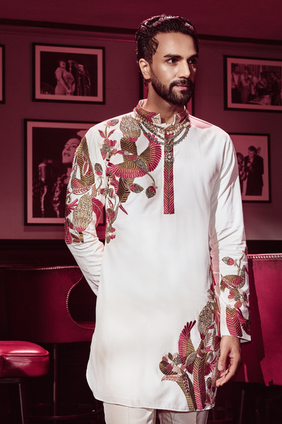 SVA Avi Ivory Tropical Kurta Set indian designer wear online shopping melange singapore 
