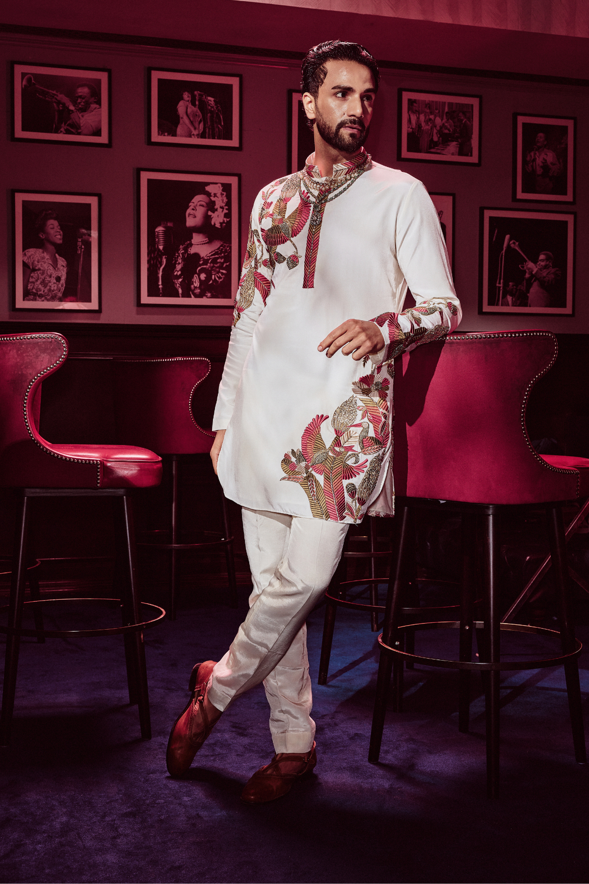 SVA Avi Ivory Tropical Kurta Set indian designer wear online shopping melange singapore 
