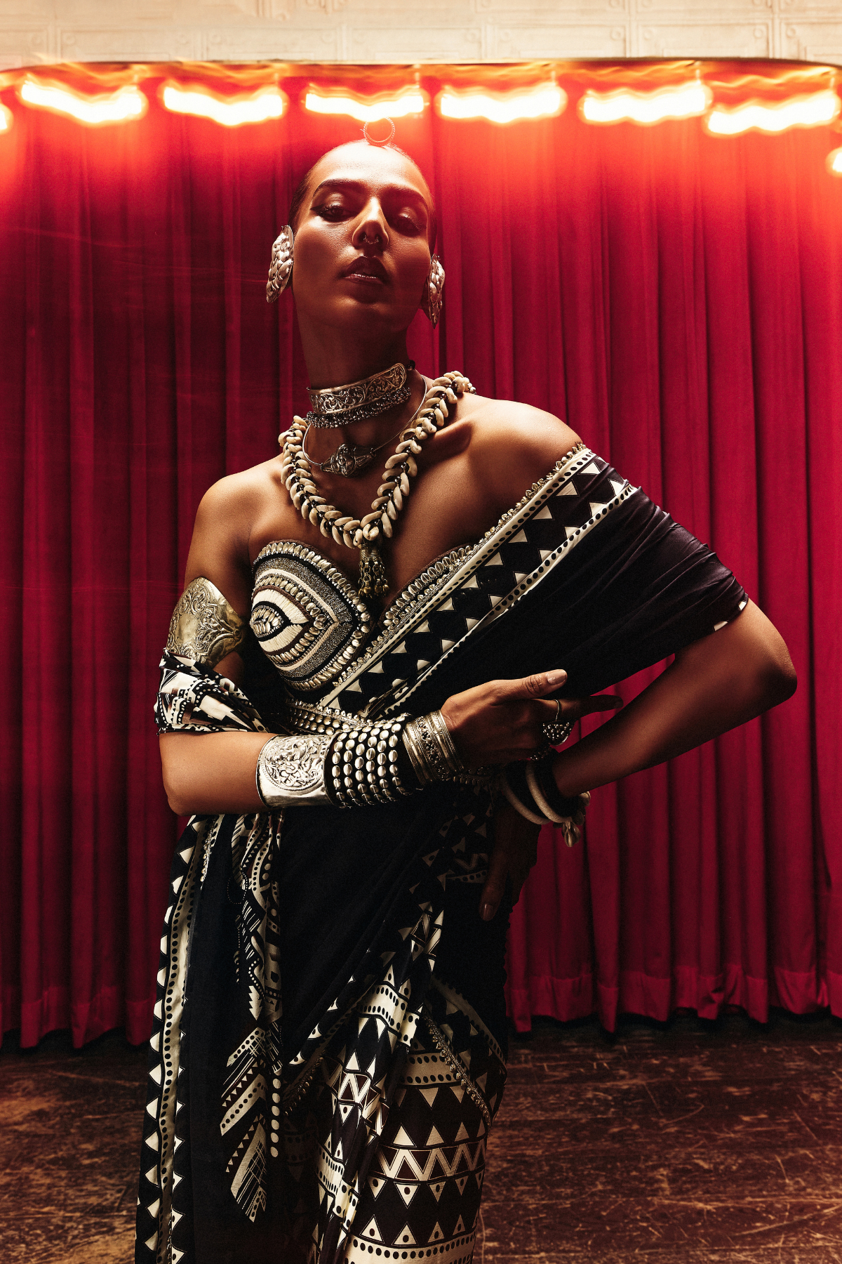 SVA Noora Mask Saree With Studded Corset indian designer wear online shopping melange singapore 
