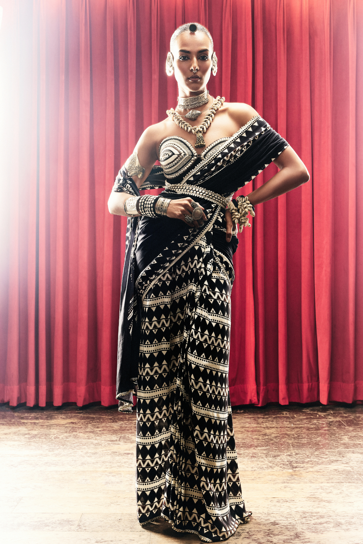 SVA Noora Mask Saree With Studded Corset indian designer wear online shopping melange singapore 
