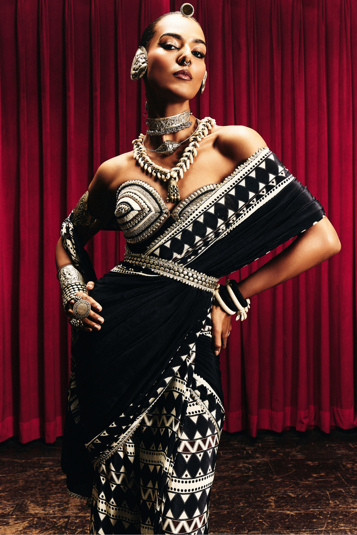 SVA Noora Mask Saree With Studded Corset indian designer wear online shopping melange singapore 
