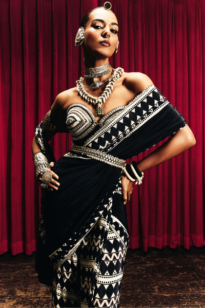 SVA Noora Mask Saree With Studded Corset indian designer wear online shopping melange singapore 
