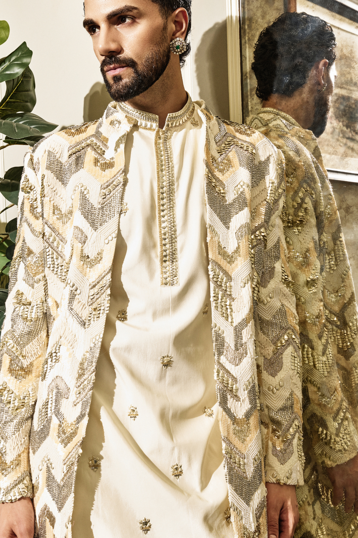 SVA Vayu Chevron Sherwani Set indian designer wear online shopping melange singapore 
