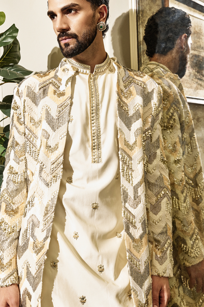 SVA Vayu Chevron Sherwani Set indian designer wear online shopping melange singapore 
