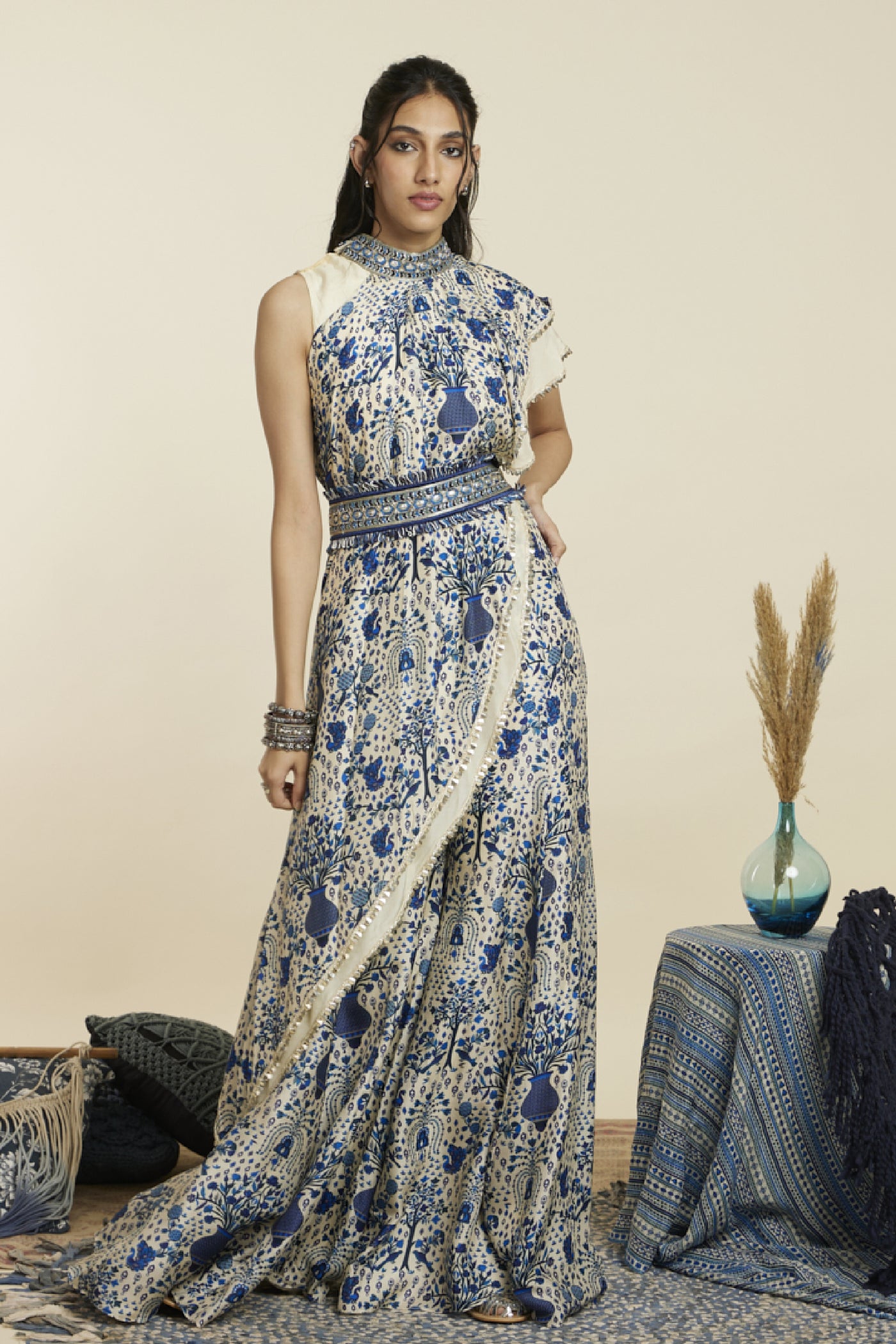 SVA Safar Blue Jaal Print Indian designer wear online shopping melange singapore