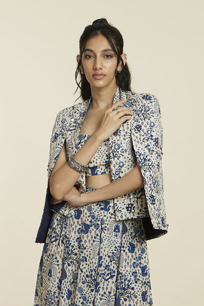 SVA Safar Blue Jaal Print Noor Jacket Set Indian designer wear online shopping melange singapore