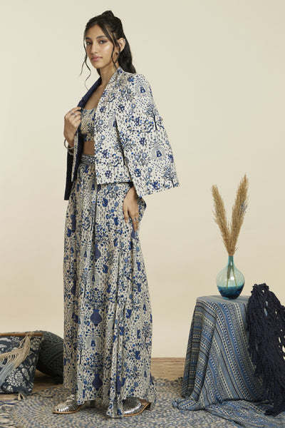 SVA Safar Blue Jaal Print Noor Jacket Set Indian designer wear online shopping melange singapore