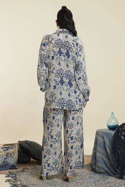 SVA Safar Blue Jaal Print Oversized Coord Set Indian designer wear online shopping melange singapore