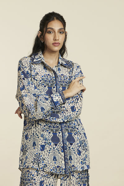 SVA Safar Blue Jaal Print Oversized Coord Set Indian designer wear online shopping melange singapore