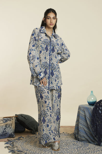 SVA Safar Blue Jaal Print Oversized Coord Set Indian designer wear online shopping melange singapore