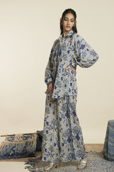 SVA Safar Blue Jaal Print Oversized Coord Set Indian designer wear online shopping melange singapore