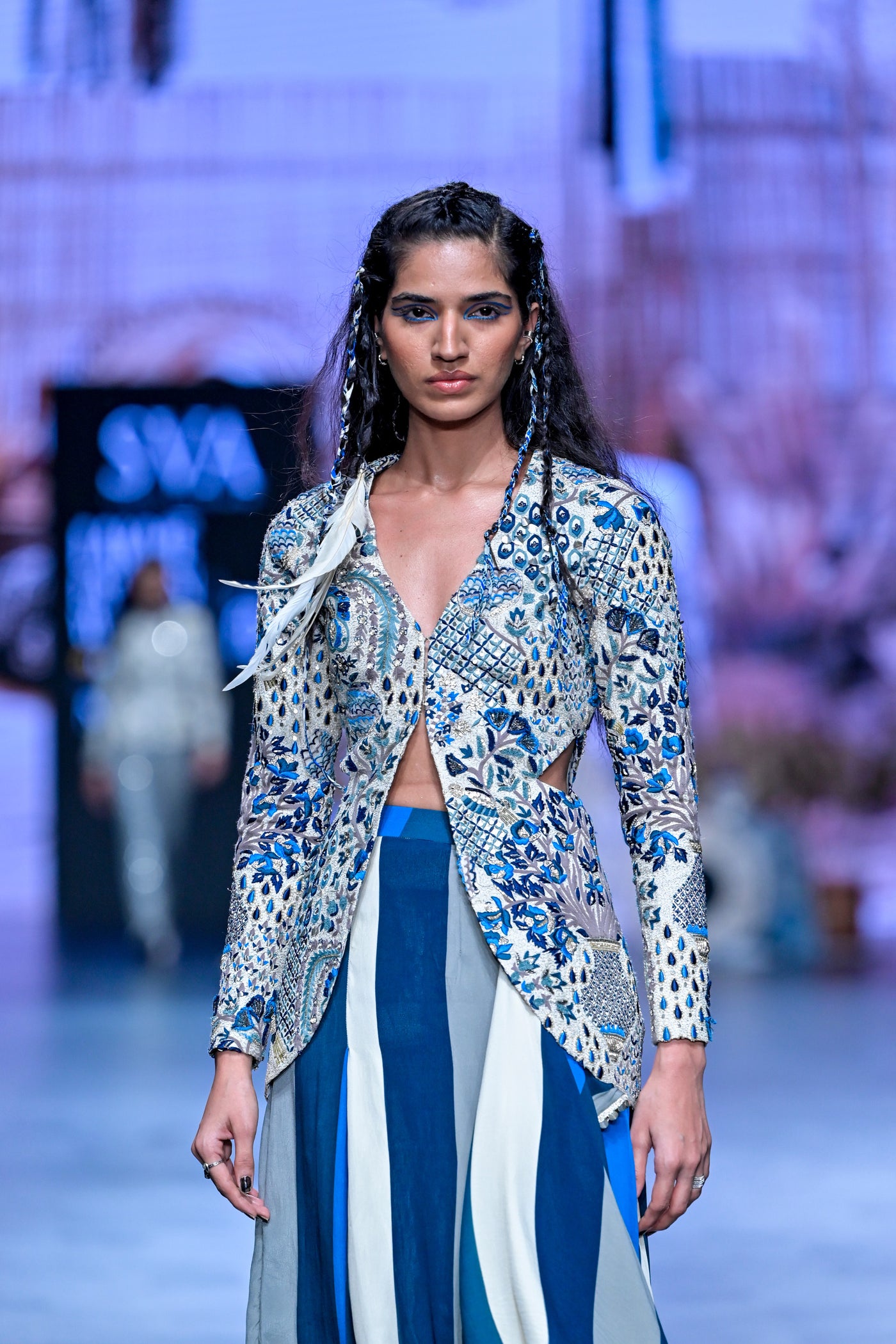 SVA Safar Jaal Embellished Waist Cut-out Jacket Paired With Nushrat Skirt Indian designer wear online shopping melange singapore