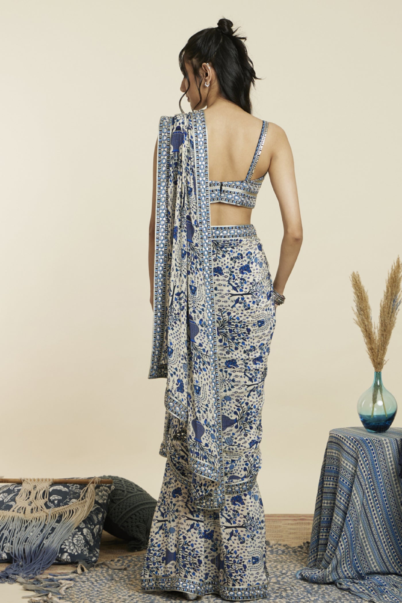 SVA Safar Jaal Print Saree Paired With Embellished Bustier Indian designer wear online shopping melange singapore