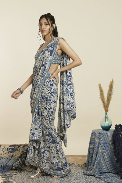 SVA Safar Jaal Print Saree Paired With Embellished Bustier Indian designer wear online shopping melange singapore