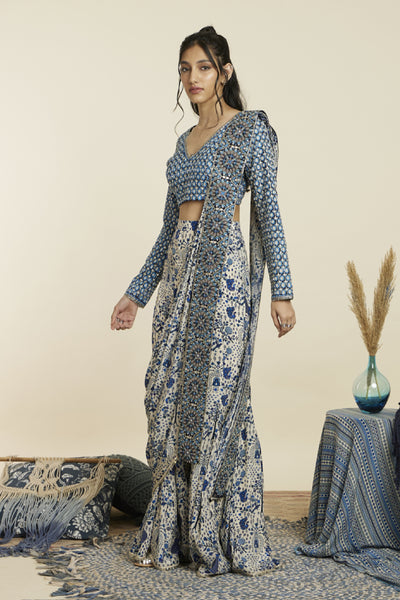 SVA Boho StripSafar Jaal Sharara Saree With Blouse Indian designer wear online shopping melange singapore