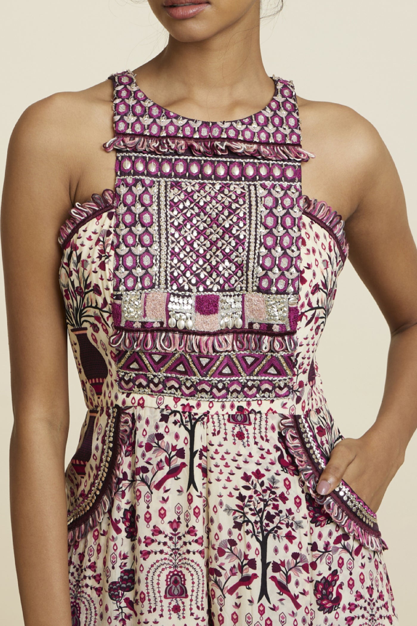SVA Safar Merlot Jaal Print Yoke Style Jumpsuit Indian designer wear online shopping melange singapore