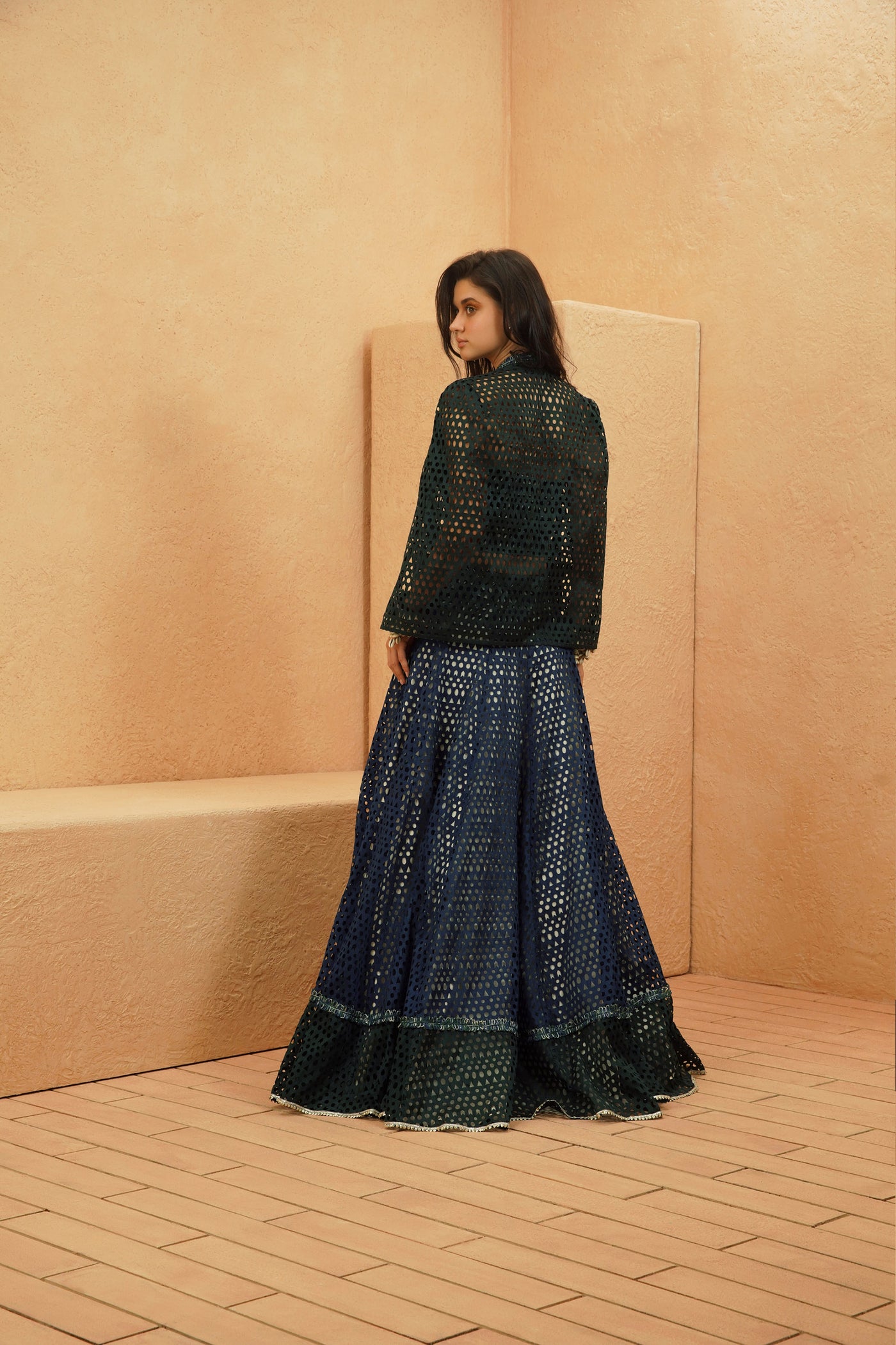 SVA Samaha Cutwork Cape Jacket With Corset And Lehenga indian designer wear online shopping melange singapore