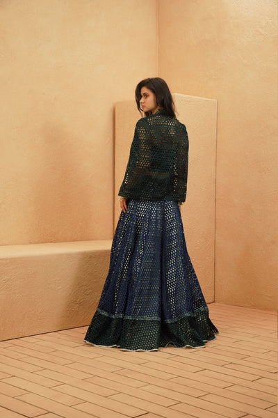 SVA Samaha Cutwork Cape Jacket With Corset And Lehenga indian designer wear online shopping melange singapore