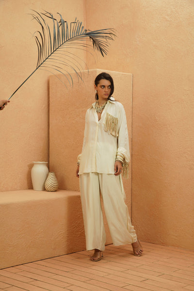 SVA Samira Beige Tasseled Co-ord Set indian designer wear online shopping melange singapore