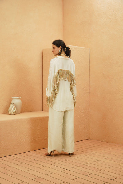 SVA Samira Beige Tasseled Co-ord Set indian designer wear online shopping melange singapore