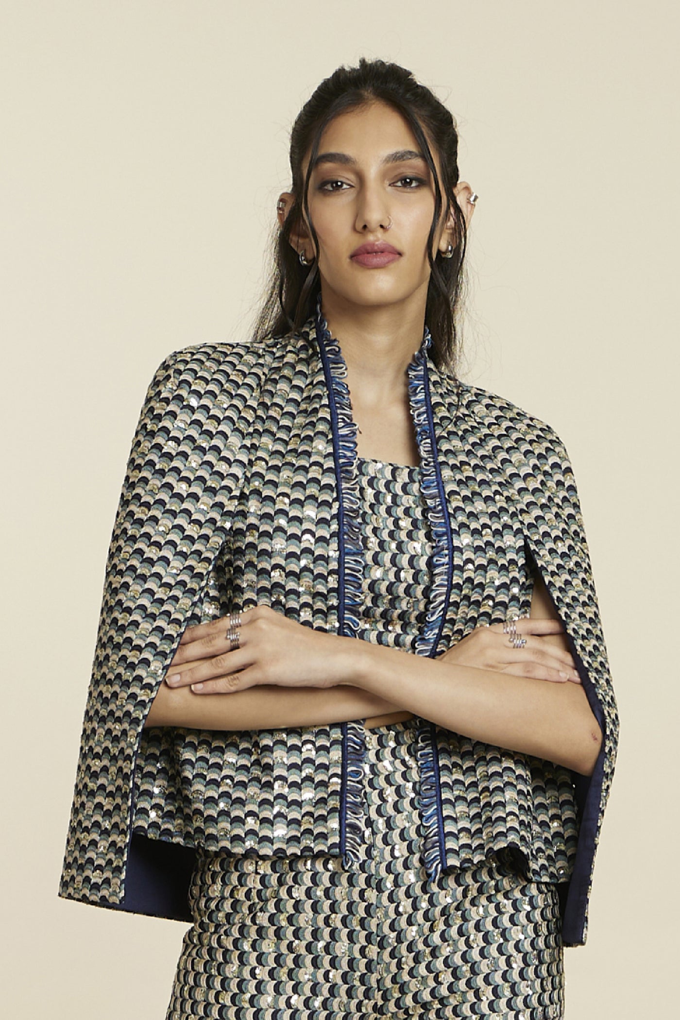 SVA Scallop Embroidered noor Jacket Paired With Bustier And Pants Indian
