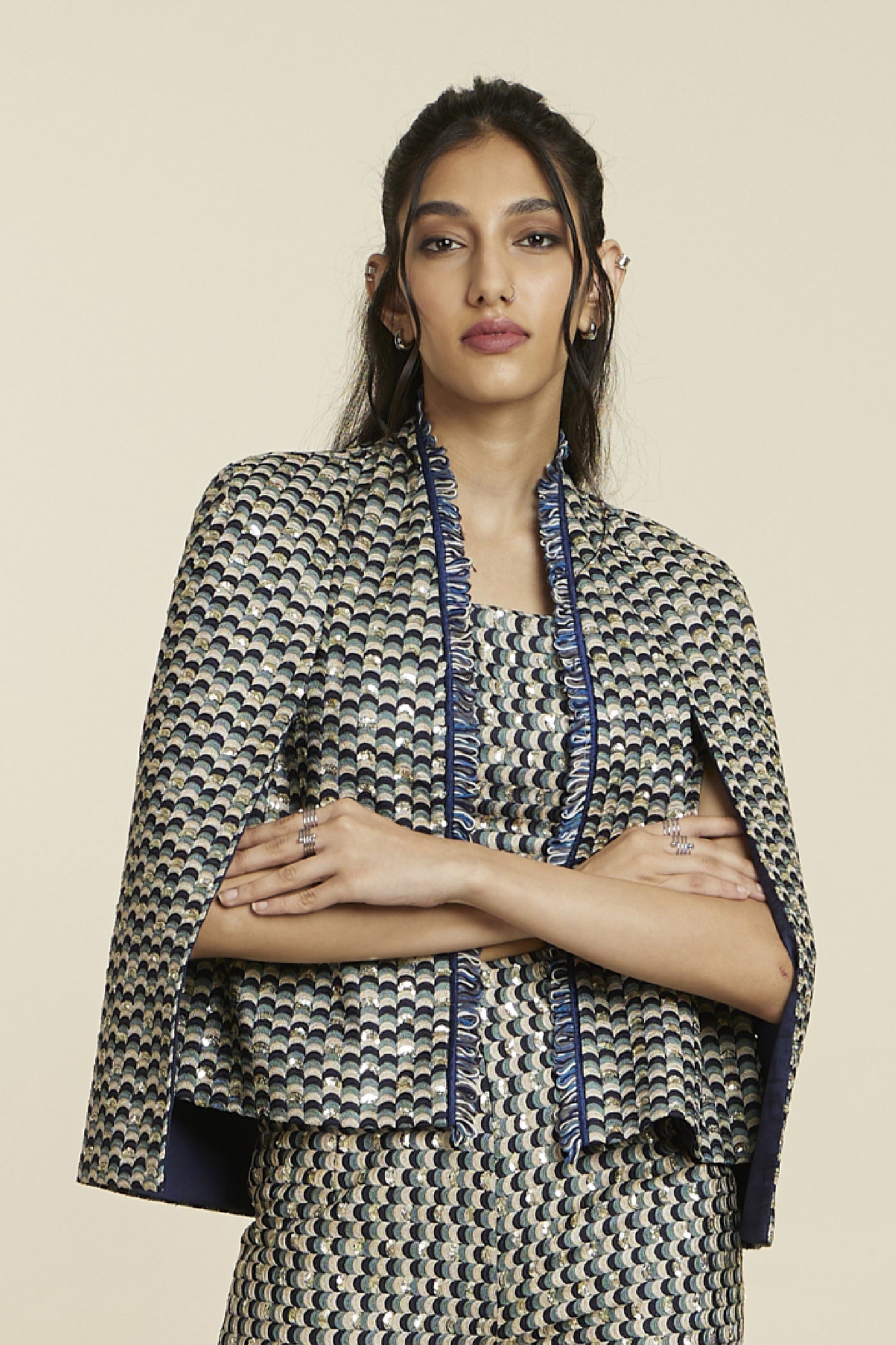 SVA Scallop Embroidered noor Jacket Paired With Bustier And Pants Indian 