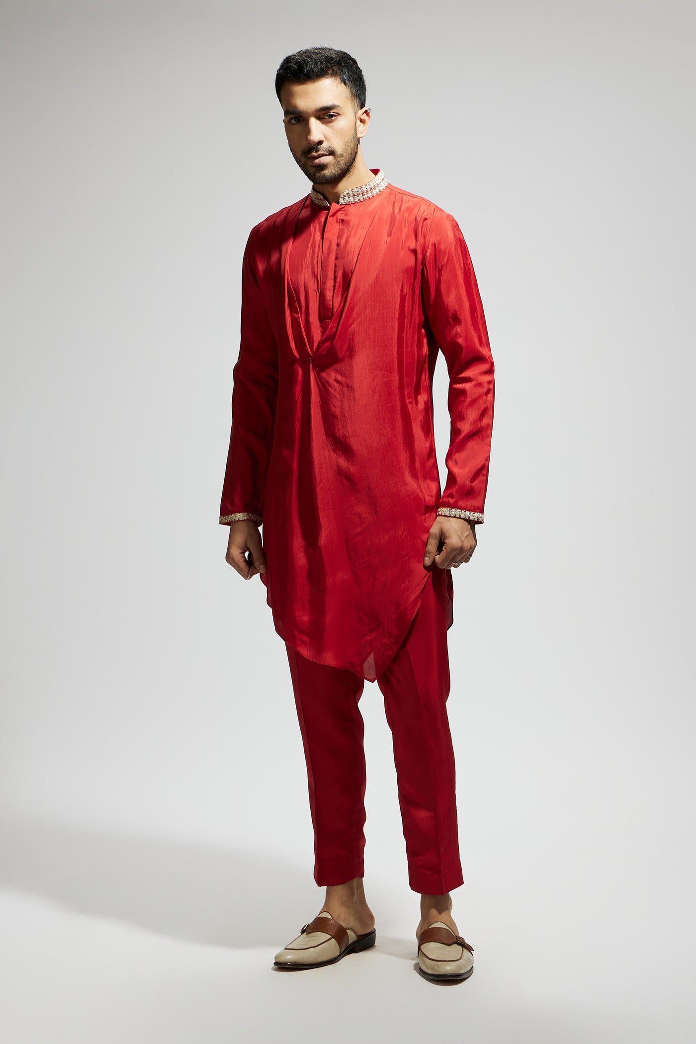 SVA Solid Kurta With Embellished Collar And Pants indian designer wear online shopping melange singapore
