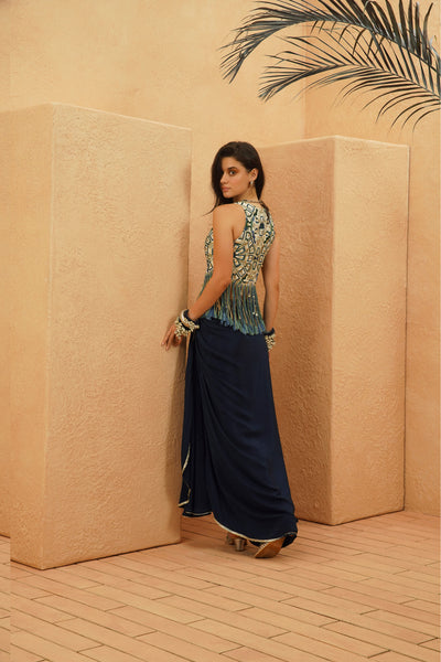 SVA Soraya Fringe Top And Drape Skirt indian designer wear online shopping melange singapore