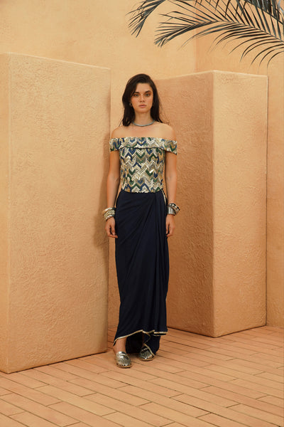 SVA Taha Embellished Corset With Drape Skirt indian designer wear online shopping melange singapore