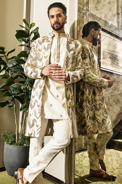 SVA Vayu Chevron Sherwani Set indian designer wear online shopping melange singapore 
